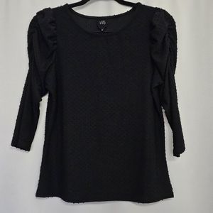 W5 women's size MEDIUM black dot top shirred puff sleeves